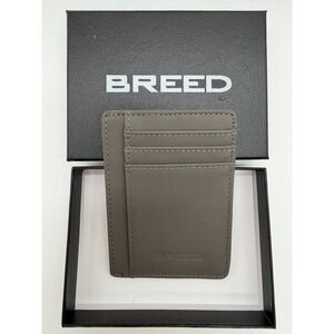 Breed Slim Card Case Wallet Grey Faux Leather ID Window Minimalist Front Pocket